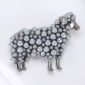 Vintage Pearl Sheep Gray Brooch